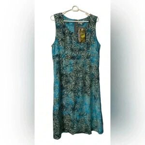 Sleeveless Tank Teal Black Olive‎ Green Floral Dress XL *NWT*
